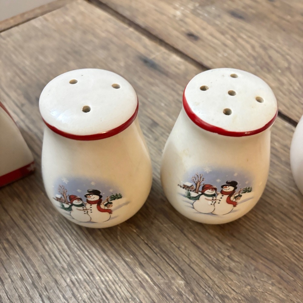 Royal Seasons 4 Piece Set Snowmen Snowflakes Salt Pepper Pitcher Napkin‎ Holder - Picture 5 of 9
